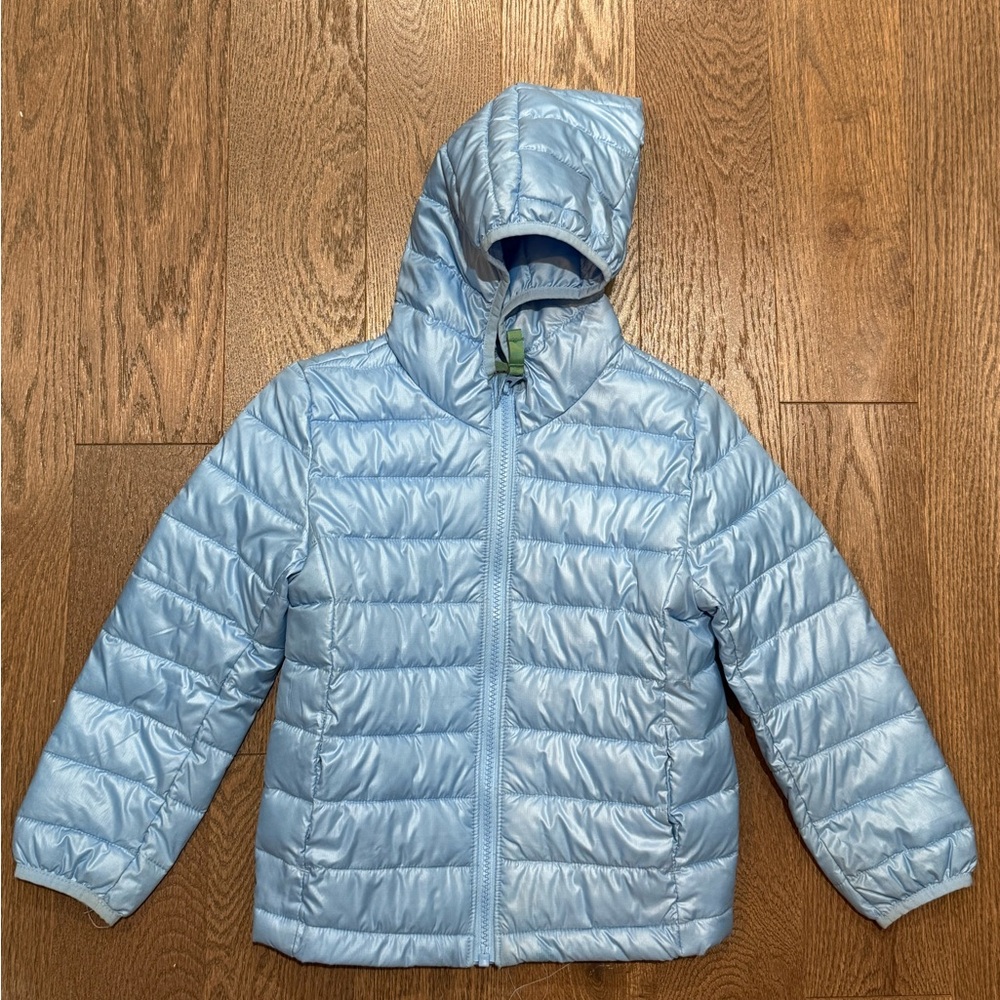 Primary light blue puffer coat